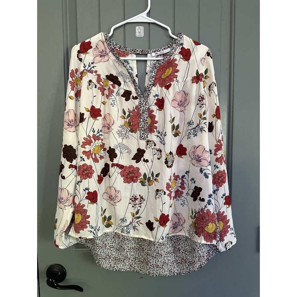 Dr2 Floral Blouse V Neck Size M Polyester Lightweight